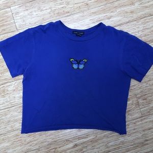 Navy Butterfly Cropped Tee